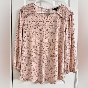 Adrianna Papell Blush Pink Heart Pattern Women's Blouse with Keyhole - Large